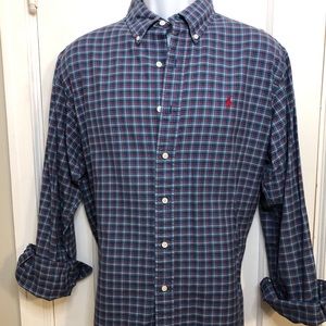 Blue plaid button-down Polo